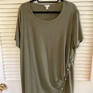 Cato woman’s top, olive green, silver matte buttons